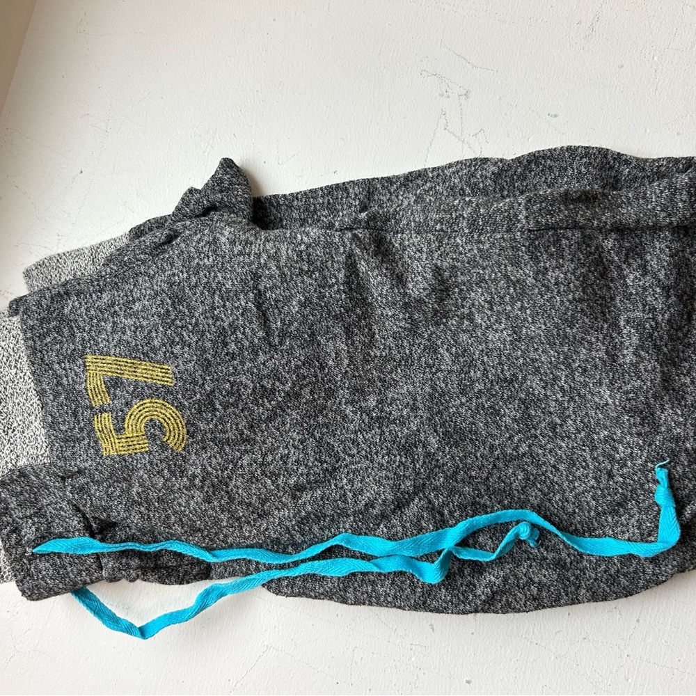 Gray Joggers with Yellow Number and Blue Drawstring